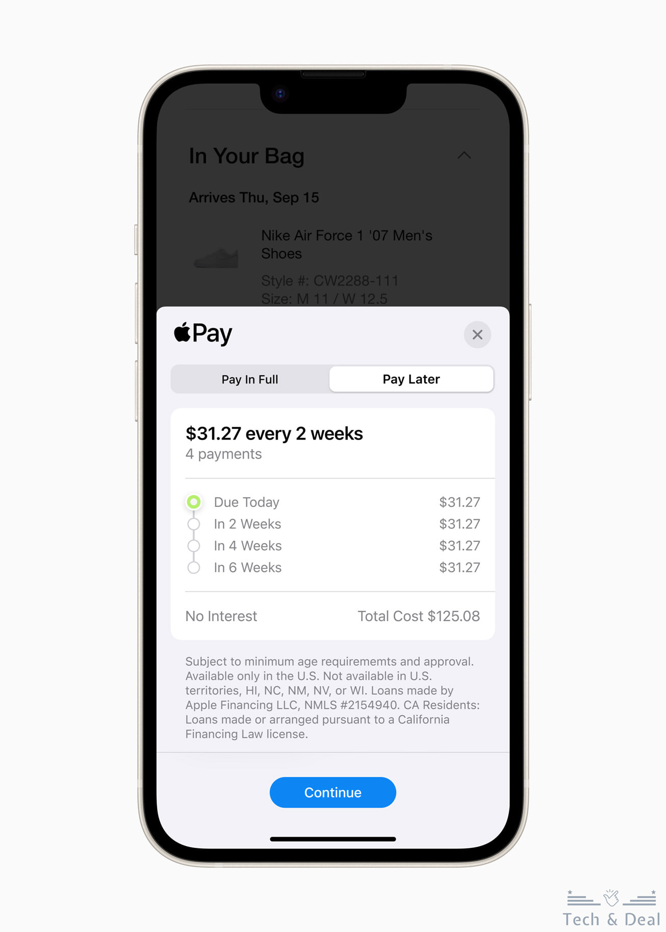 apple pay later checkout flow inline